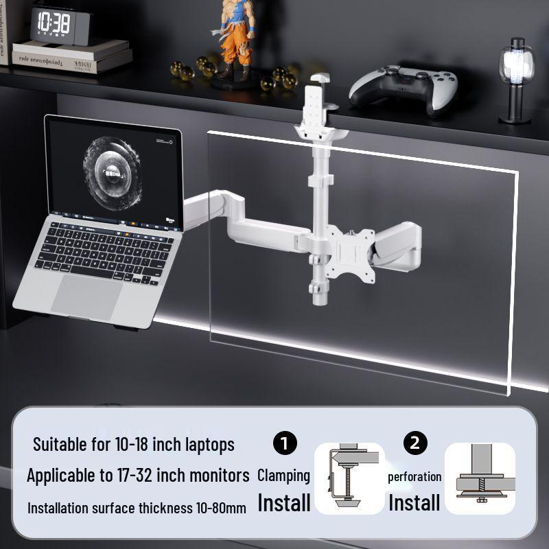 Laptop Stand with Adjustable Monitor Arm for Single/Dual Screens - Rotating and Lifting Functionality