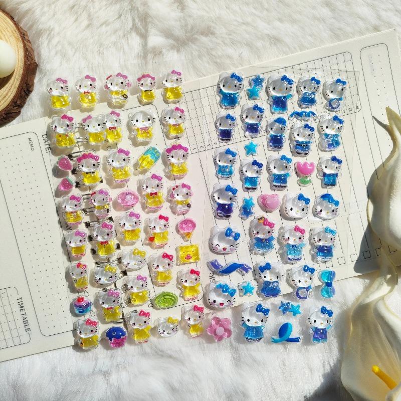 2pc/4pc/12pc Hello Kt 3d Crystal Decals Macaron Collection Line Crystal Relief Solid Decals Diy Phone Case Hair Accessories Decals