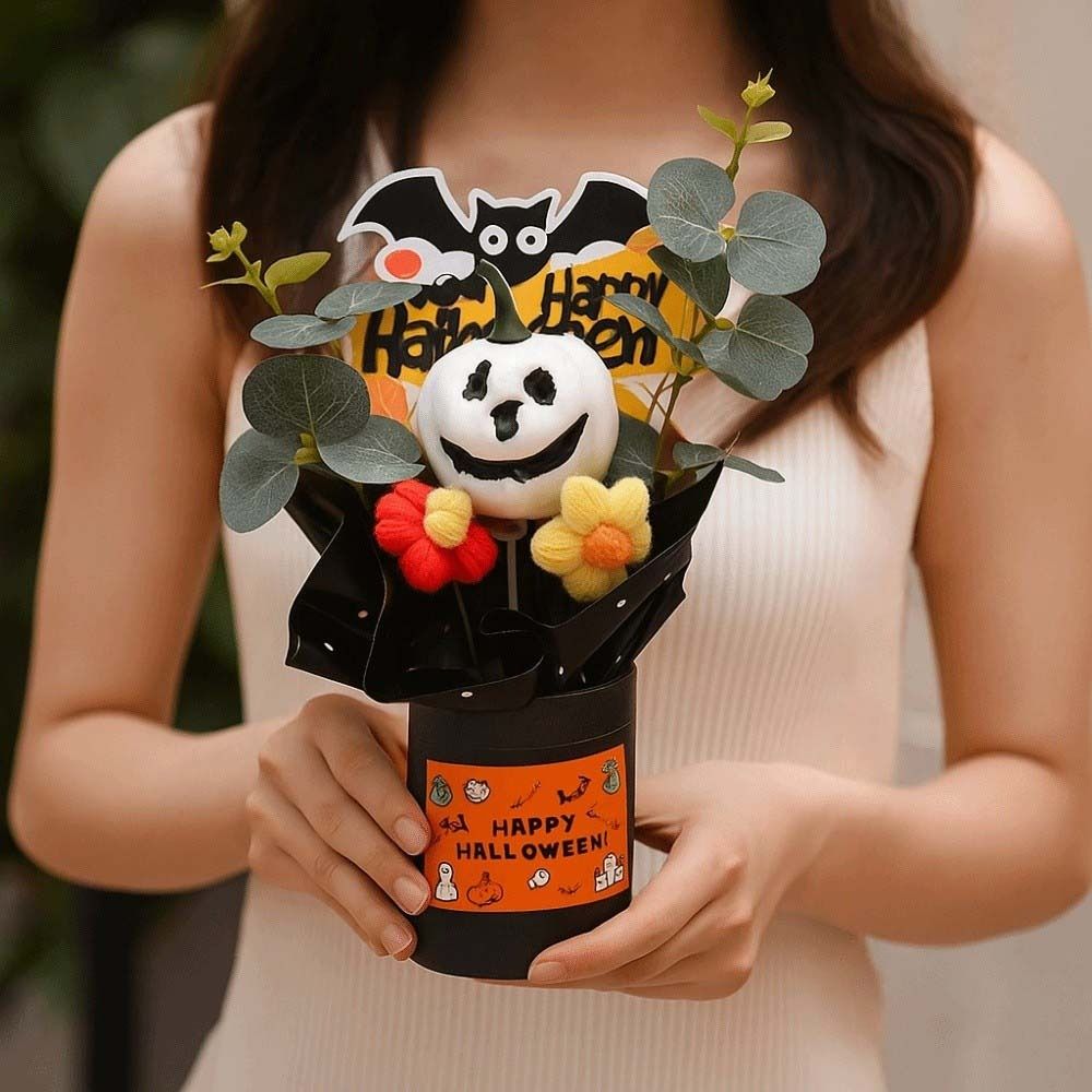 Scene Layout Creative Pumpkin Bouquet Bat Cylinder Halloween Decoration Resin Leaves Ghost Desktop Ornament Party Decor