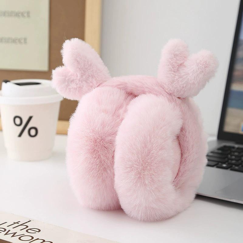 

1 шт. Складные наушники Зимние грелки для ушей Теплые Ветрозащитные Милые с ушками животных Плюшевые наушники Искусственный мех Защита ушей розовый