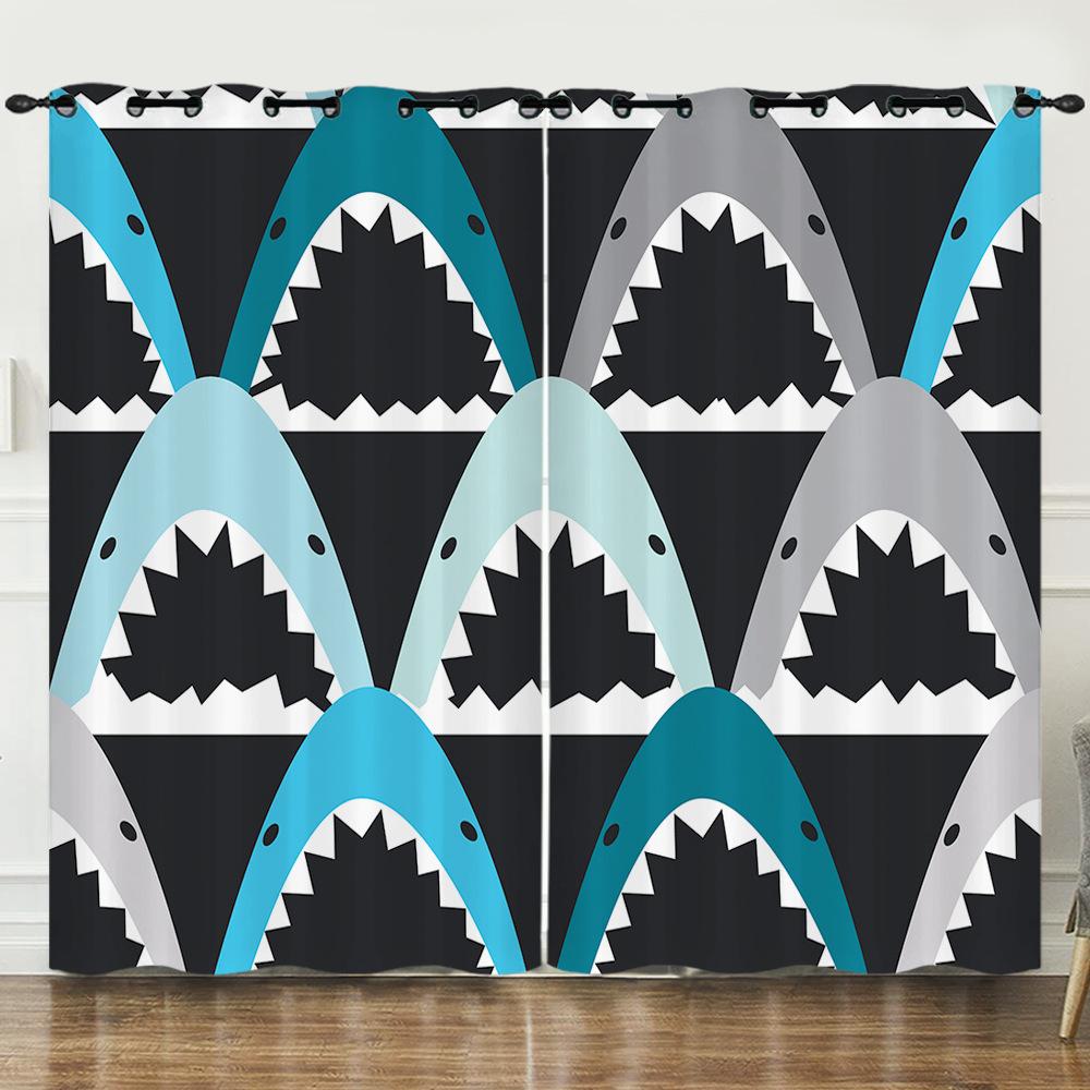 Curtain Cartoon Marine Life Jellyfish 3D Digital Printing Blackout Curtain Perforated Bay Window