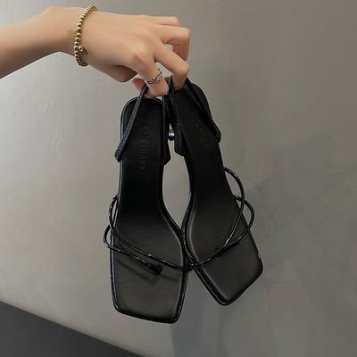 2025 Neue Echtleder Retro Eckige Zehen Pantoletten Mode Hoher Absatz Hausschuhe Damen Damen Sandalen