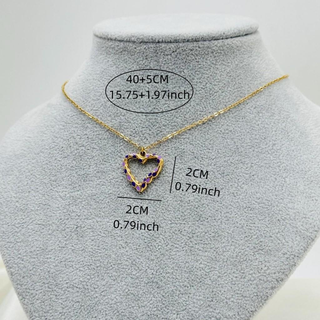 Stainless Steel Heart Pendant Necklace with Spotted Oil Drip - Fashionable Ins Style