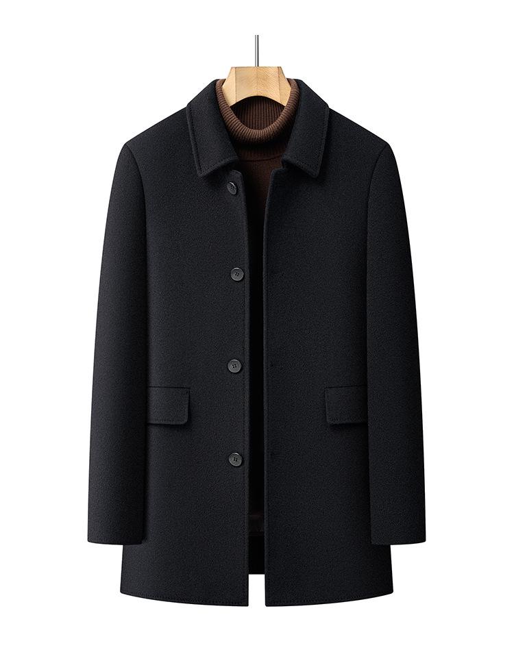 Men's Double-sided Mid-length Wool Coat with Lapel and Casual Down Liner