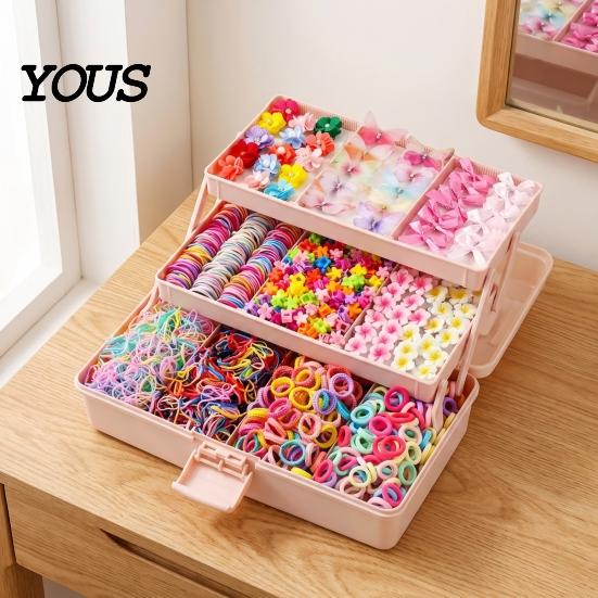 Elastic Fabric Hair Ties Colorful Bands Clips Mini Claw Rubber Versatile Kit with Box for Girls Teens Children, Accessories Daily Styling Everyday