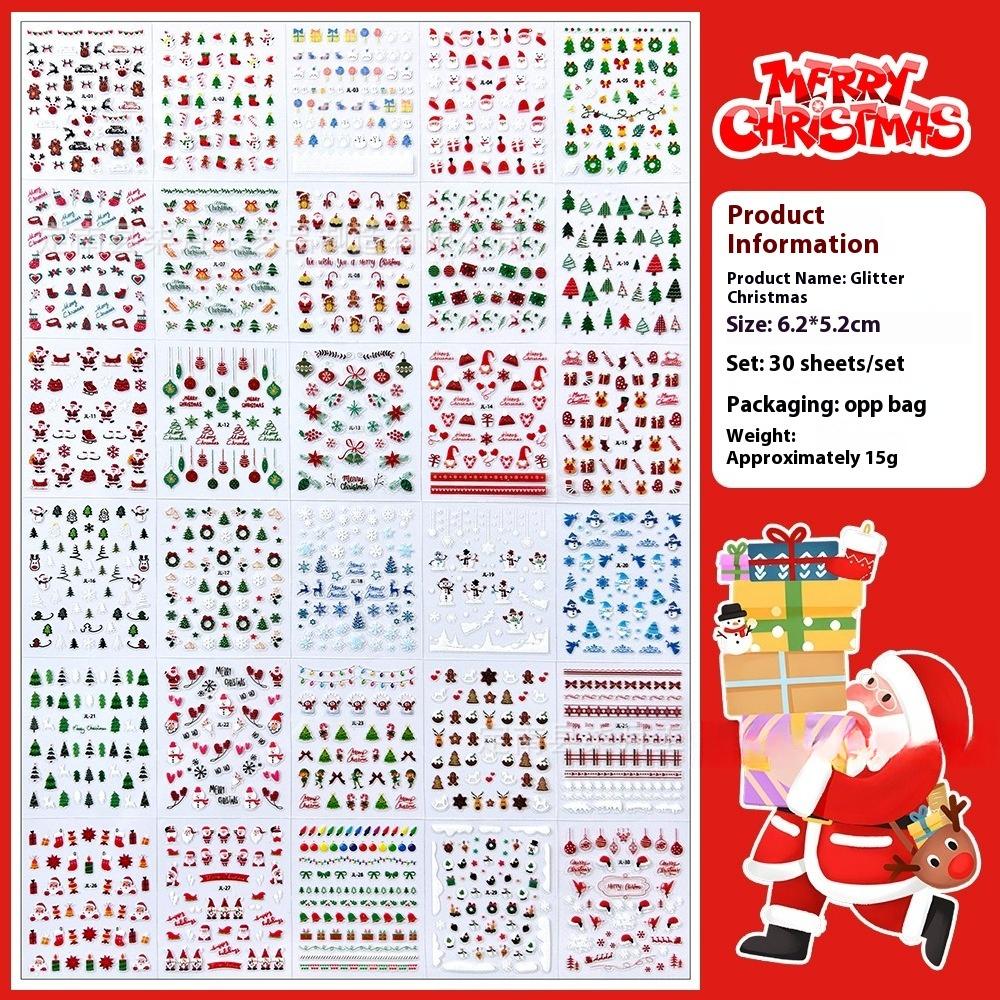 

1000+ узоров30 листов 3D рождественских наклеек для ногтей, Kalolary 3D самоклеящиеся наклейки для ногтей Дед Мороз Снежинка Снеговик Рождественский колокольчик
