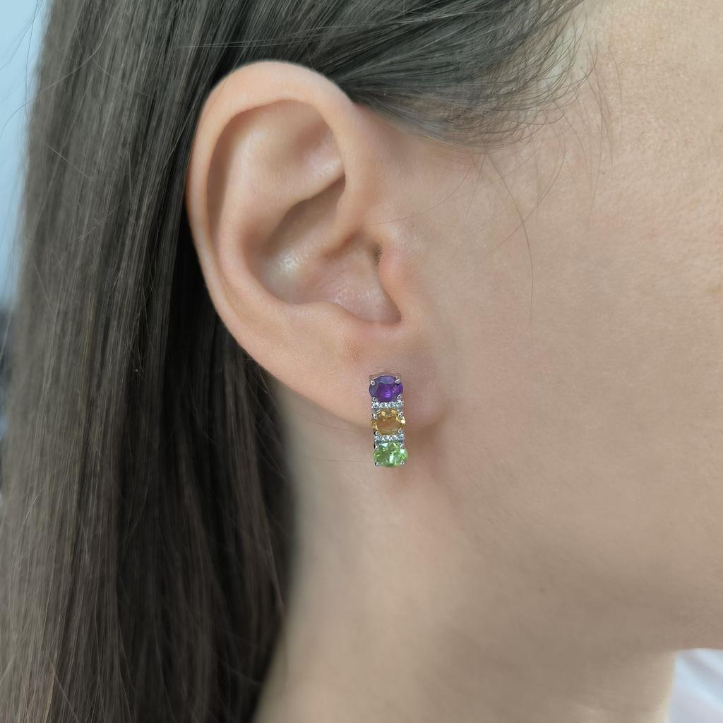 Серебряные серьги с натуральным аметистом 2.352ct, цитрином, хризолітом (2193203)