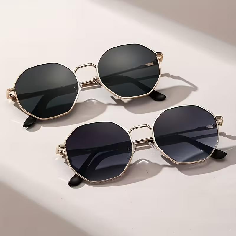 

2 PCS Unisex Geometric Metal Frame Temperament Fashion Glasses For Outdoor Travel Driving Daily Life Accessories