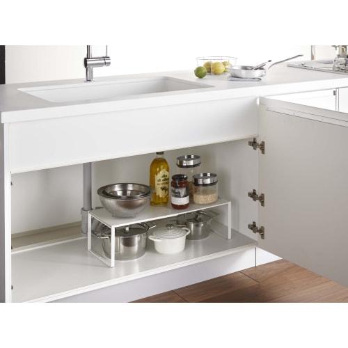 Yamazaki Extendable Storage Shelf, White, Approx. W36.5~60cm X D23cm X H18cm, Plate, Kitchen Rack, Under-Sink Storage, Extendable, Model 3829