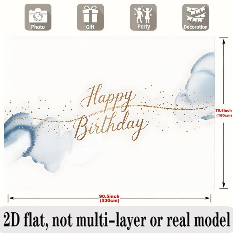 Blue Watercolor Birthday Banner, Glitter Photo Backdrop Wall Decor for Party