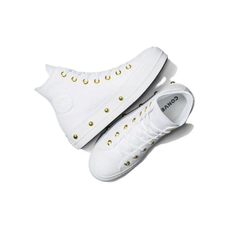 Converse Chuck Taylor All Star Studded Lift Plateforme Blanche Dorée Baskets Femme A06787C