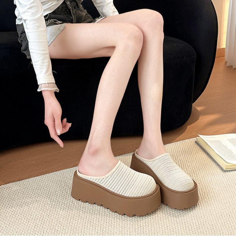 Thick bottom heightening lazy Boken slippers women's 2025 summer new Korean version fashion casual bag head half slippers outer wear