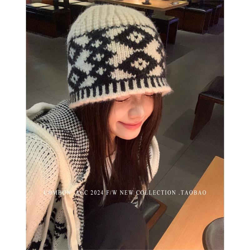 

Шерстяная шапка из смесовой шерсти женская зимняя плюшевая ретро теплая с защитой ушей большой окружности головы холодная шапка головной убор вязаная шапка