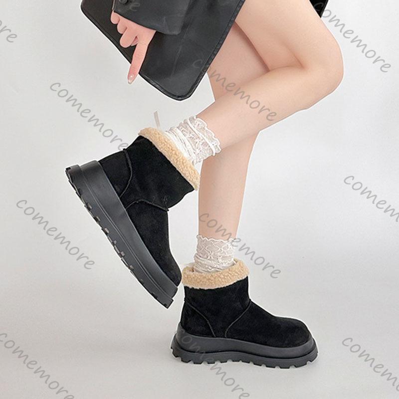 Fashion Comemore Retro Fluffy Splicing Thick Bottom Snow Boots Winter Fashion Short Padded Warm Flat Ankle Boots Casual Cotton Shoes