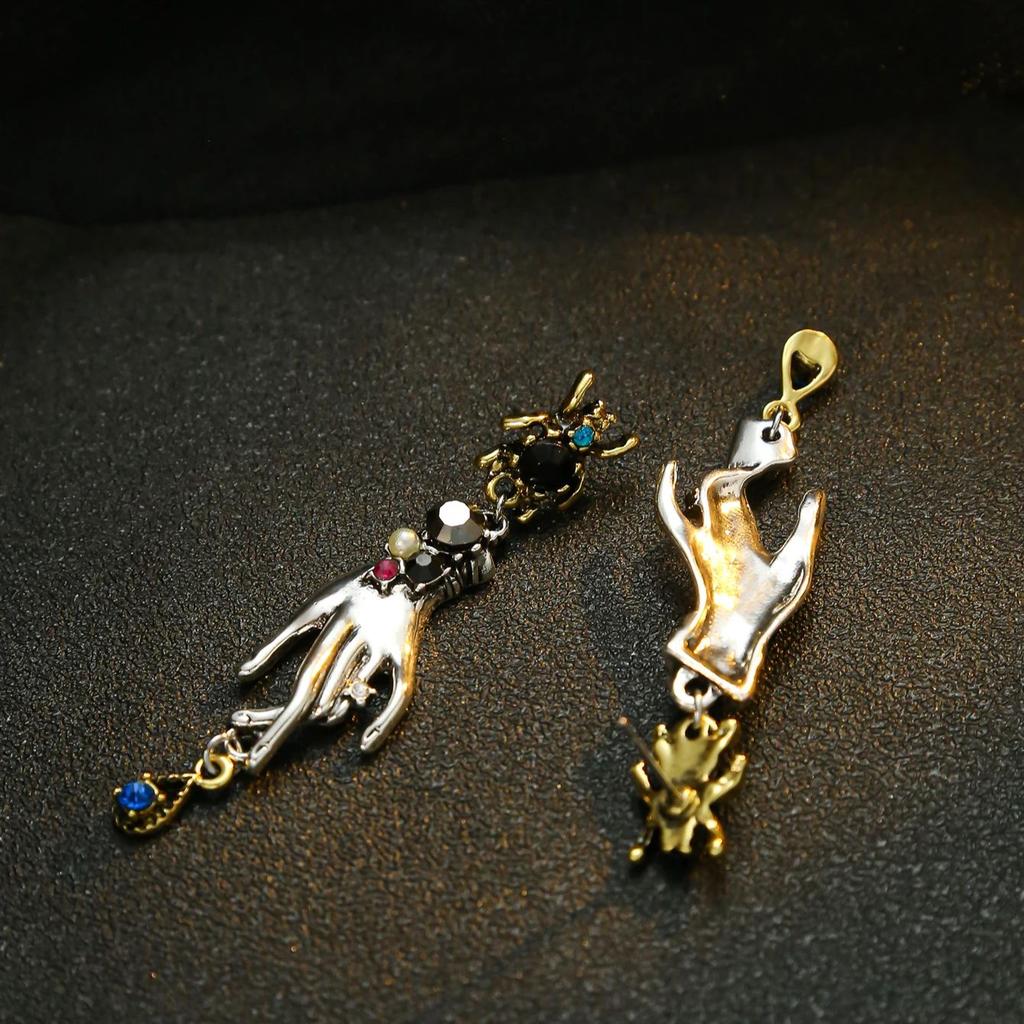 Gothic Hand - Shaped Drop Earrings With Crystal Halloween Artistic Design Dangle Earrings For Women