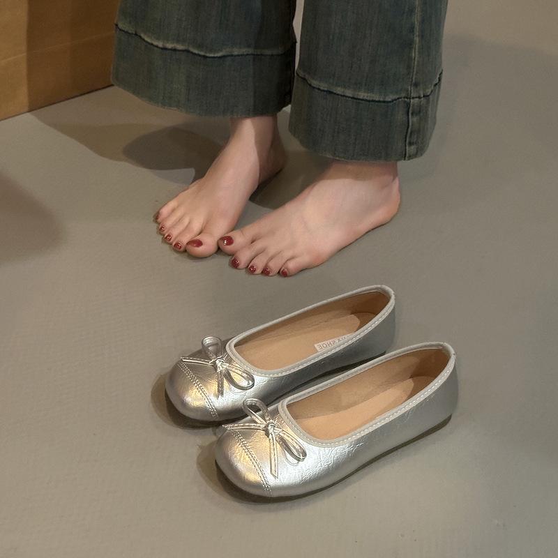 Gentle Ballet Ladyshoes Flats French Candy Soft Sole Silver New Chinese Red Single Shoes Autumn Small Fragrant Women's Shoes