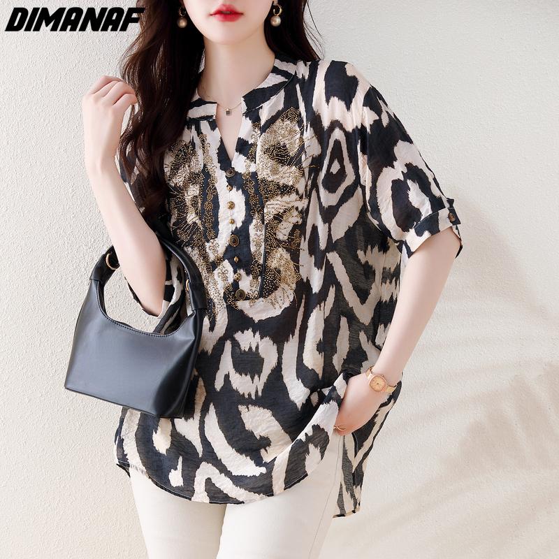

DIMANAF 2024, новая женская летняя блузка больших размеров, винтажная рубашка с коротким рукавом, свободная рубашка, повседневные базовые топы, футболки с принтом