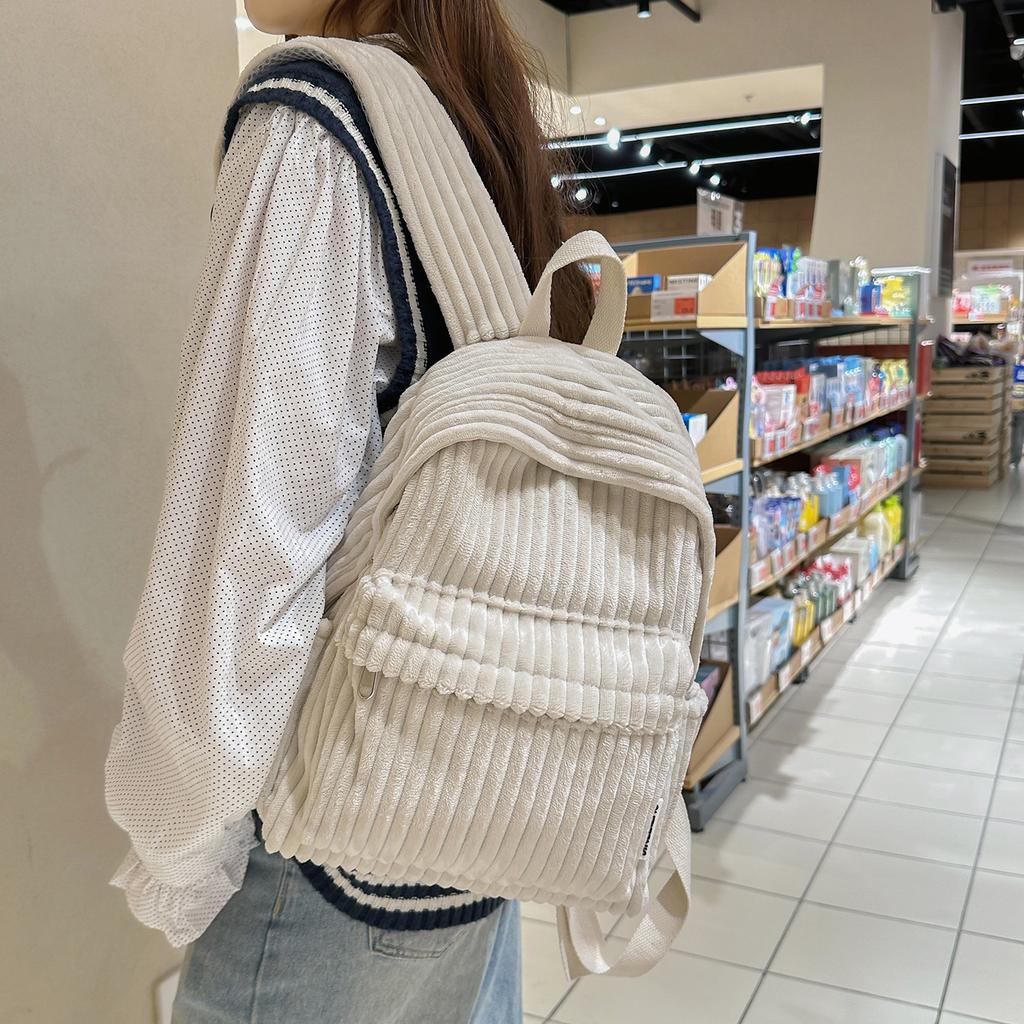 Schoolbag Solid Color Corduroy Backpack Bag Women's New 1011 Fashion Simple Small Backpack Casual Student Going Out Schoolbag