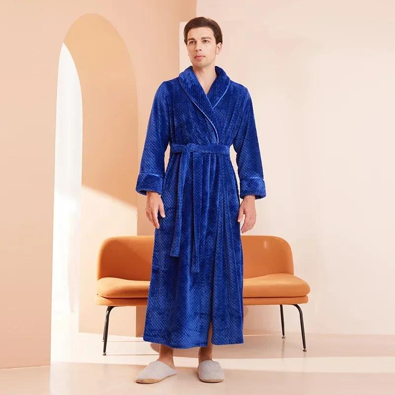 Casual Autumn and Winter New Couple Bathrobe Pajamas Trendy Men and Women Loose Thickened Long Flannel Long Pajamas