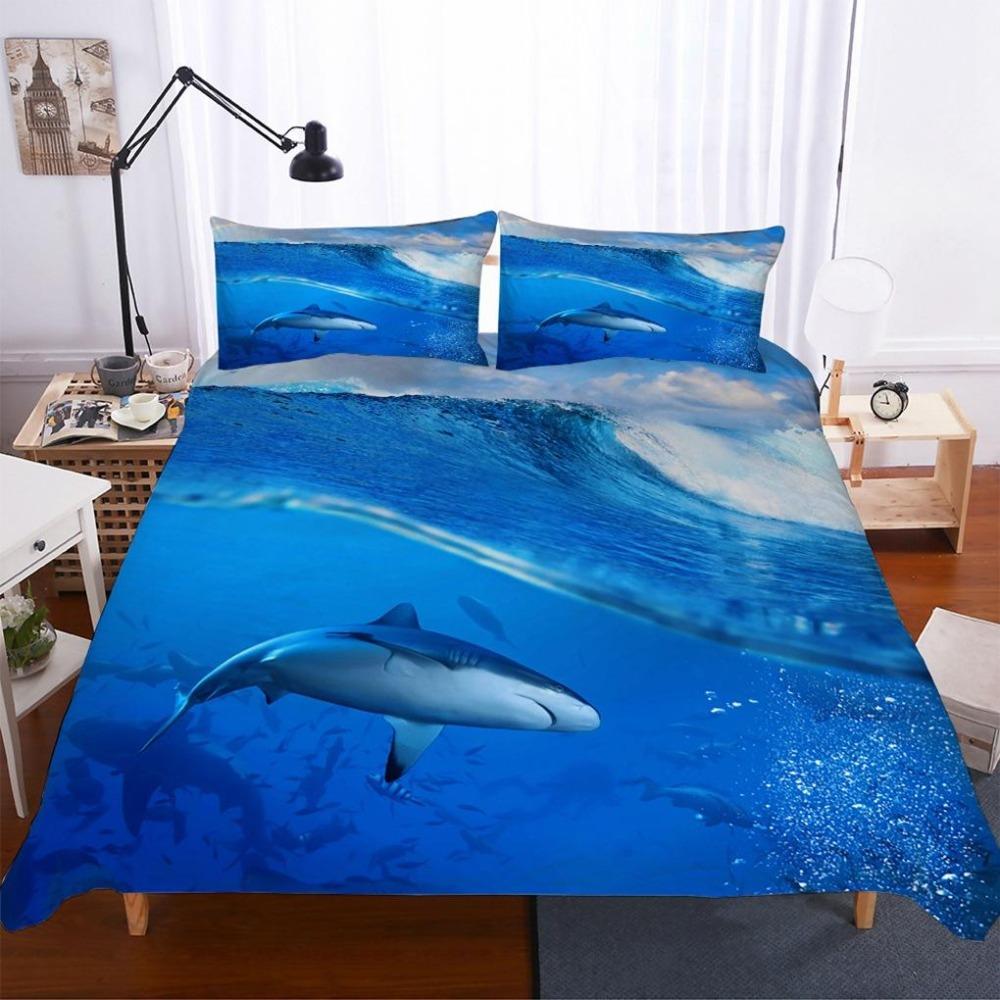 3D Shark Bedding Set Marine Animal Down Duvet Cover 2/3 Pieces Boys Teens Room Quilt Cover Luxury Soft Quick Drying Bed Cover