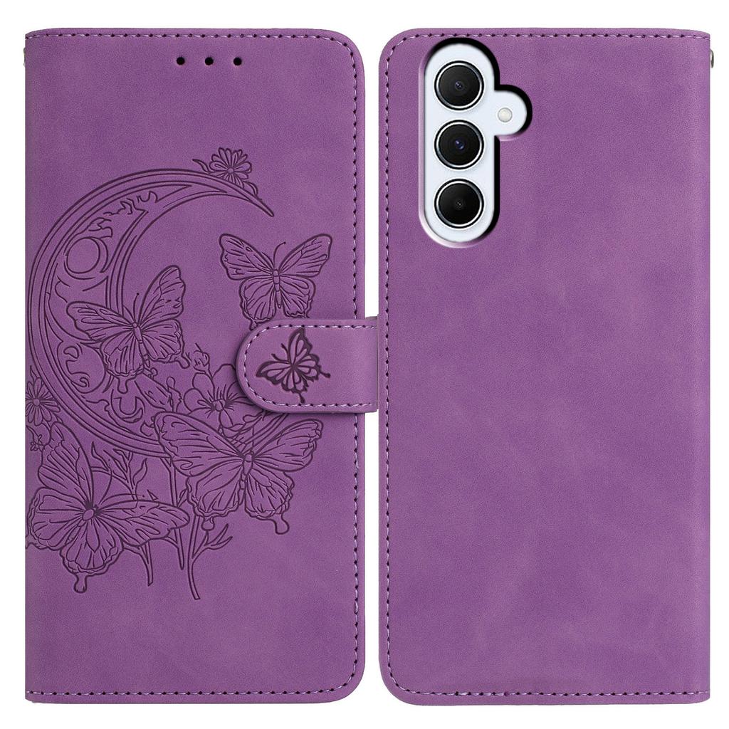 For Samsung Galaxy A55 5G Case Butterfly Flower Imprinted PU Leather Wallet Stand Phone Cover
