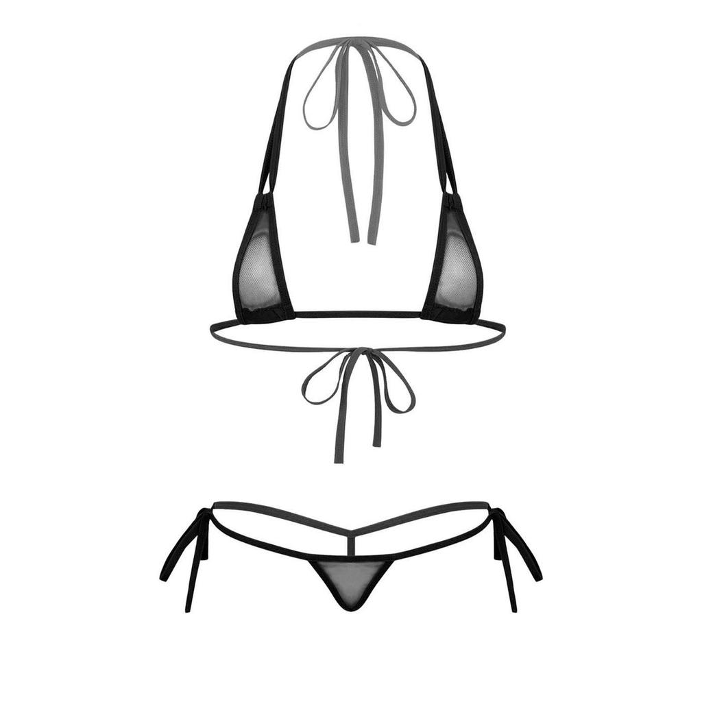 Damen Durchsichtiges Netz Träger Micro-Bikini-Set Dreieck Badeanzug Badehose Strand Pool Sonnenbaden