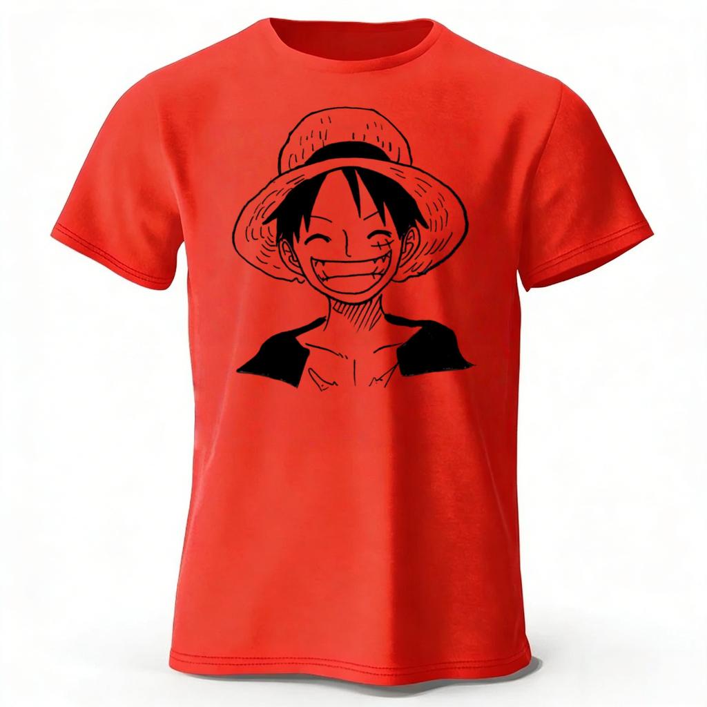 2026 Nouveau One Piece Luffy Coton Pur Manches Courtes Hommes et Femmes Mode Streetwear Grande Taille Lâche Sport T-shirt