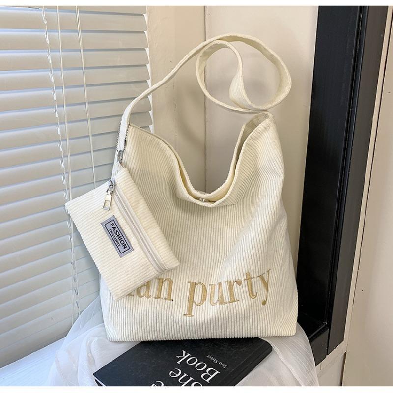 Einfache Alphabet-Canvas-Tasche für weibliche College-Studenten, Pendler-Umhängetasche für den Unterricht, trendige lässige Tragetasche