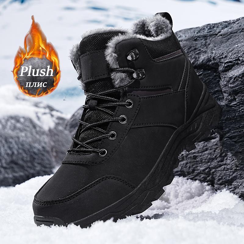 

Men s Snow Boots for Men Casual Winter Shoes Platform Non-slip Warm Fur Ankle Boots Plush Combat Outdoor Hiking Motorcycle Boots 39 чёрный