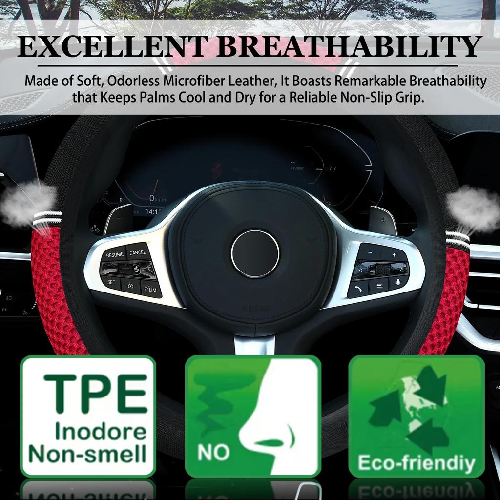 NEW Car Steering Wheel Cover Splicing Ice Silk Breathable Non-slip No Inner Ring Elastic Elastic Handlebar Cover