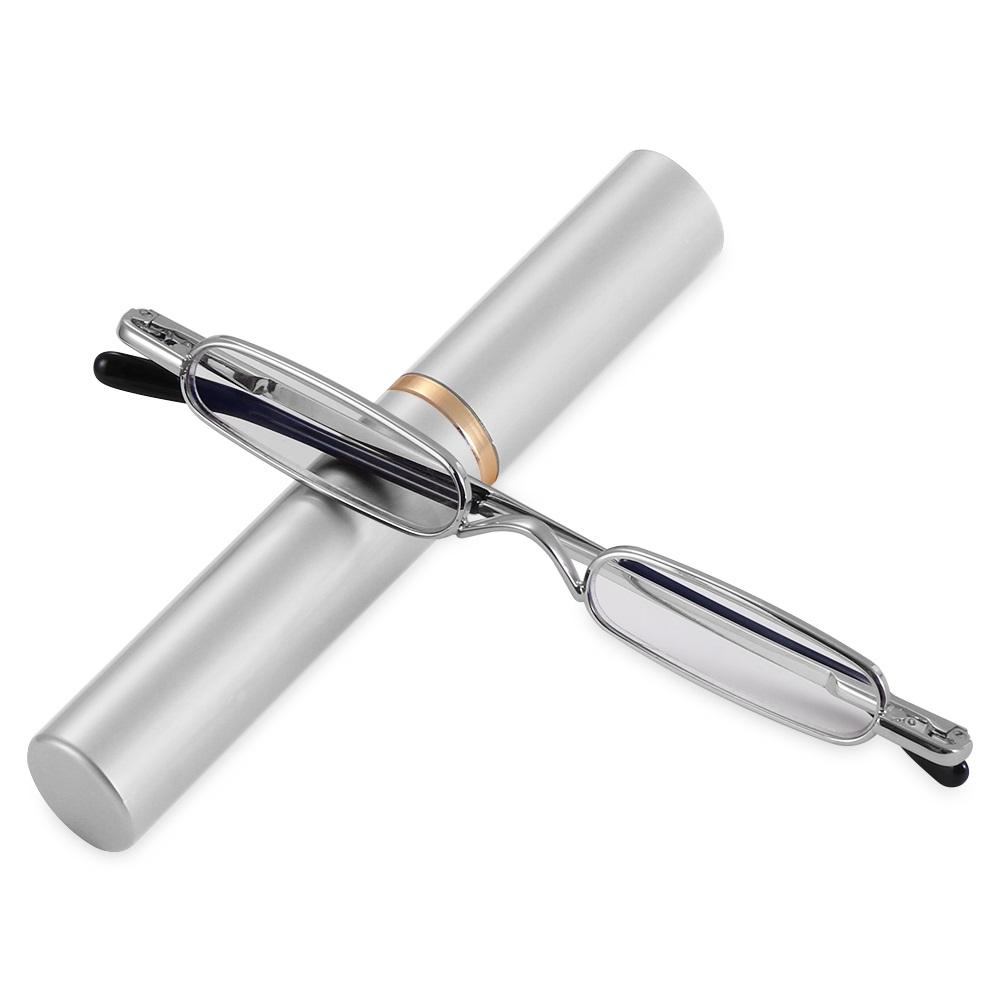 Mini Slim Reading Glasses Unisex Portable Presbyopic Glasses With Pen Tube Case Spring Hinge Men Women Vision Care +1.00~+4.00