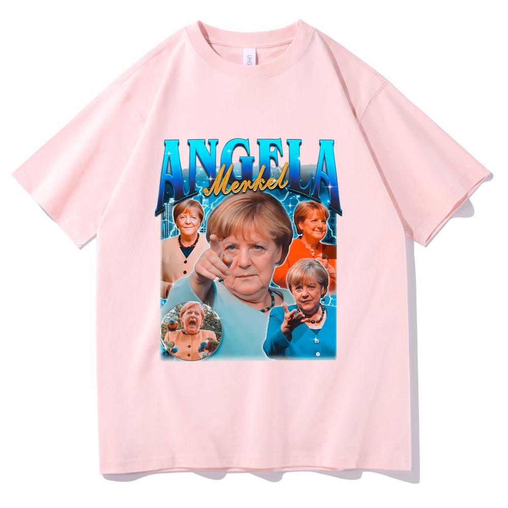 Angela Merkel 90er Vintage Grafik T-Shirt Unisex Sommer Lässig Oversized Kurzarm T-Shirts Unisex Mode Weiche Baumwolle Streetwear M