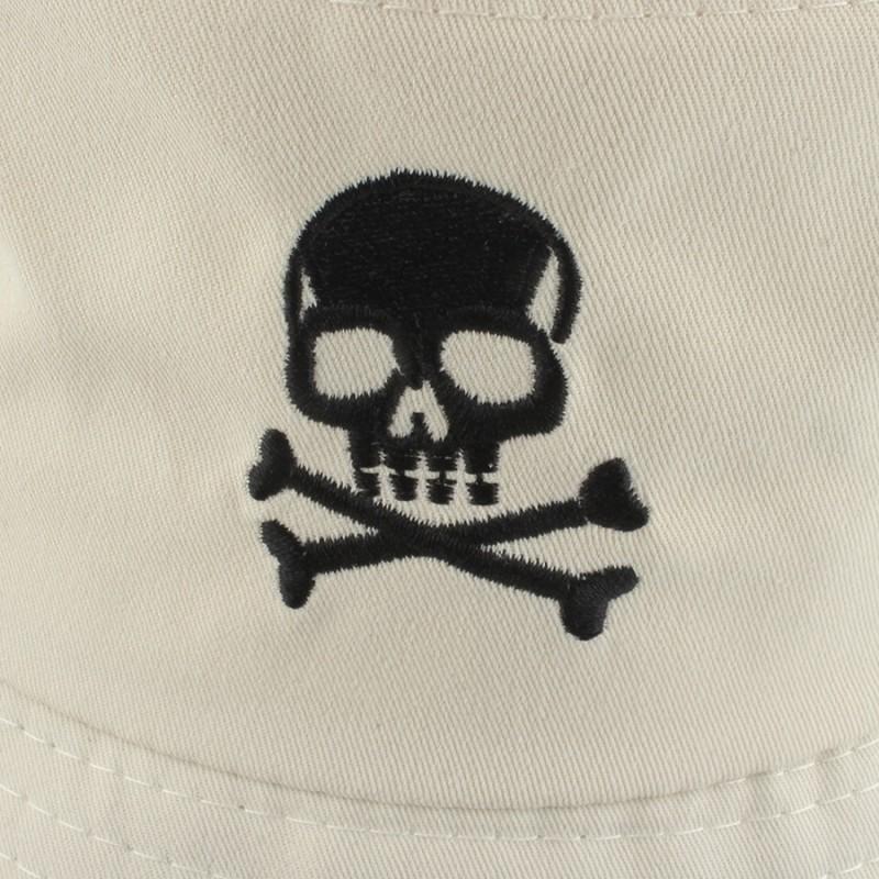 Unisex Skull Embroidery Bucket Hat Cotton Blend Wide Brim Streetwear Cap Winter