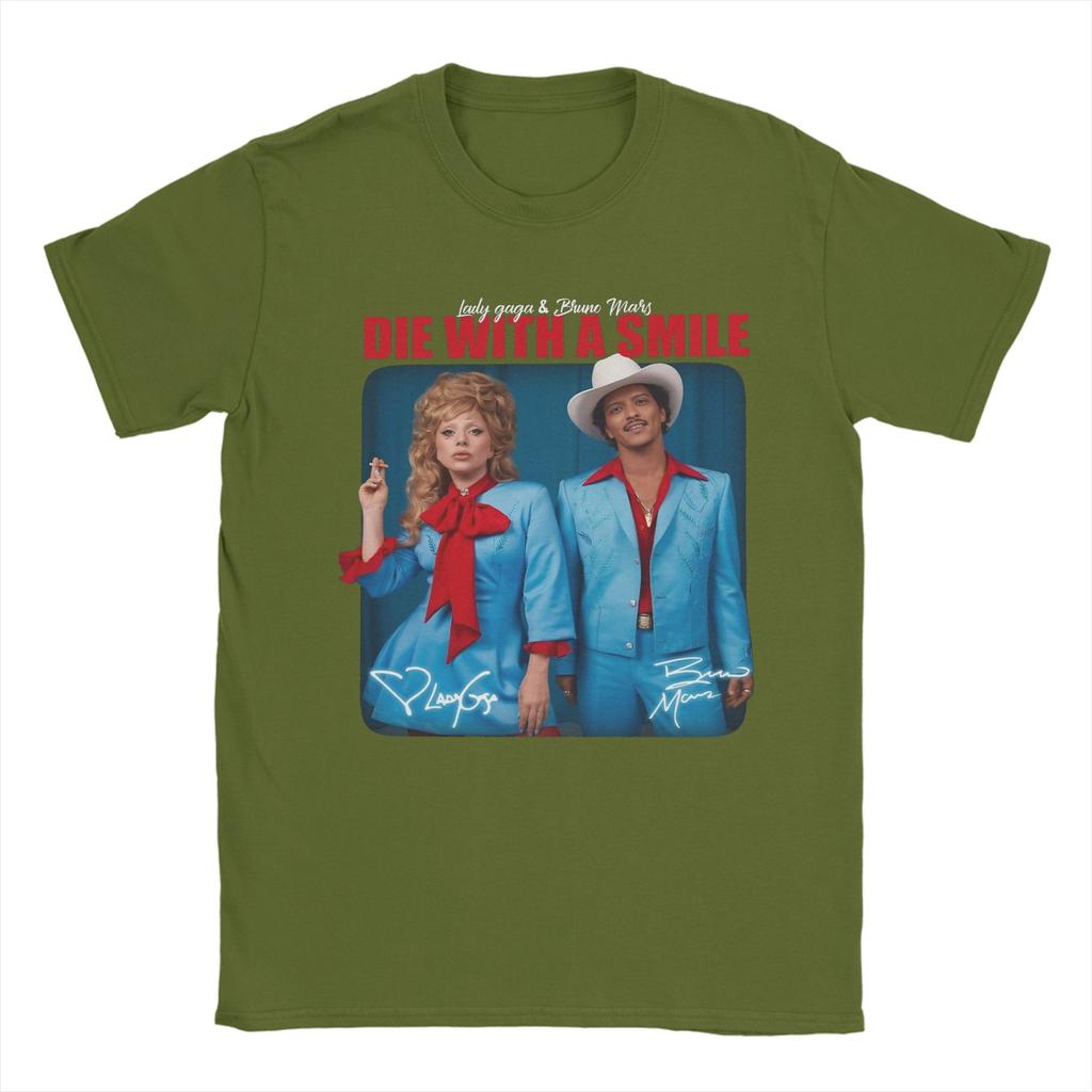 Lady Gaga And Bruno Mars TShirts for Unisex Round Collar Pure Cotton T Shirt Mayhem Die with a Smile Short Sleeve Tee Shirt