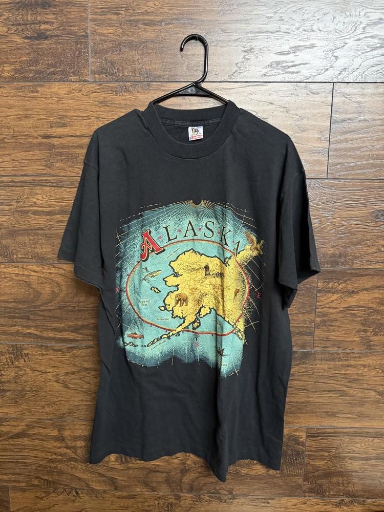 Винтажная футболка с картой географии Аляски Alaska Tee Сделано в США XL Унисекс Футболка M