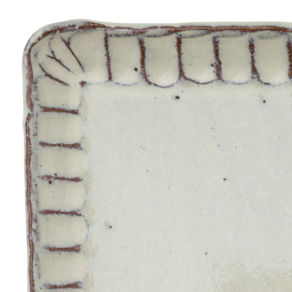 Marui Seito Shigaraki Ware Hechimon Plate, Approximately 23cm Long, White Glaze Carving, White, MR-3-4179