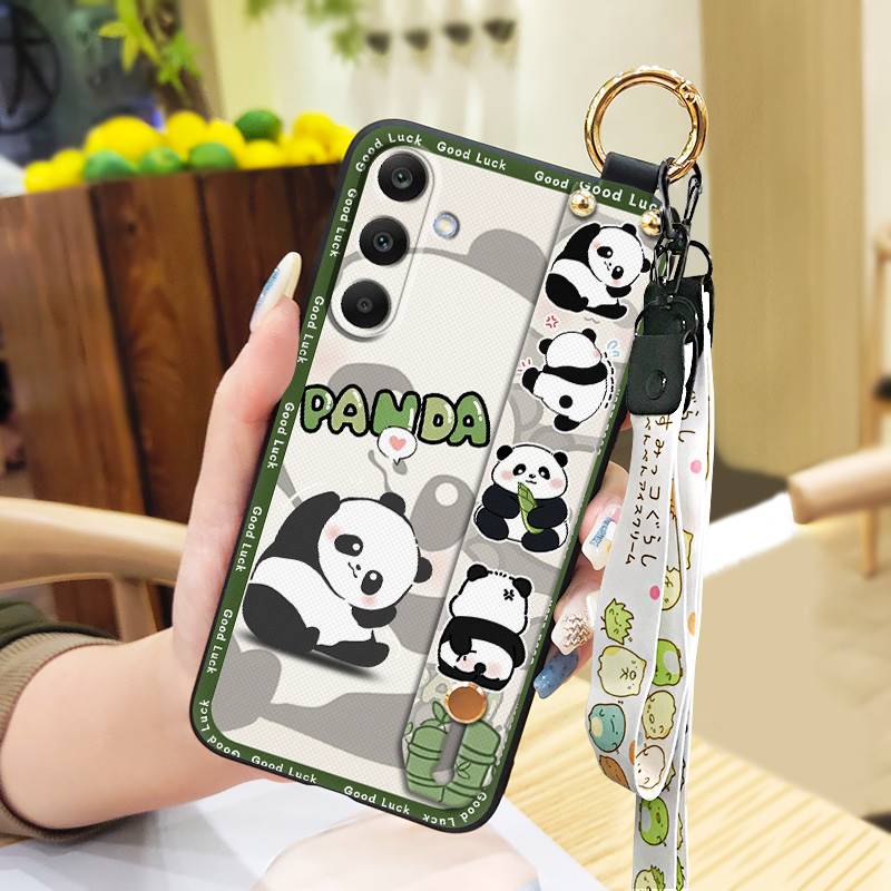 Durable Anti-knock Phone Case For Samsung Galaxy A16 5G/SM-166P/E Silicone Kickstand Panda Cute Fashion Design Lanyard