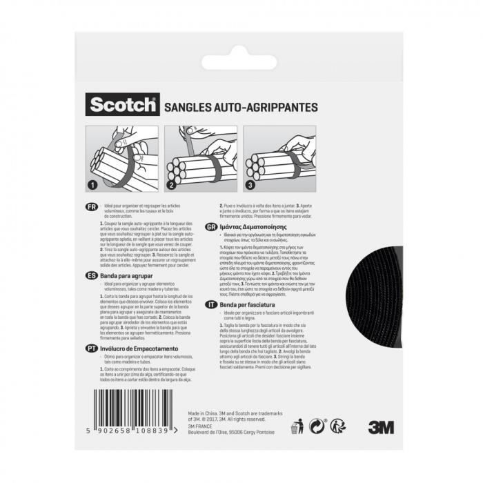 Sangle auto-agrippante - SCOTCH - L.910 x l.38 mm - Noir - Nylon - Repositionnable