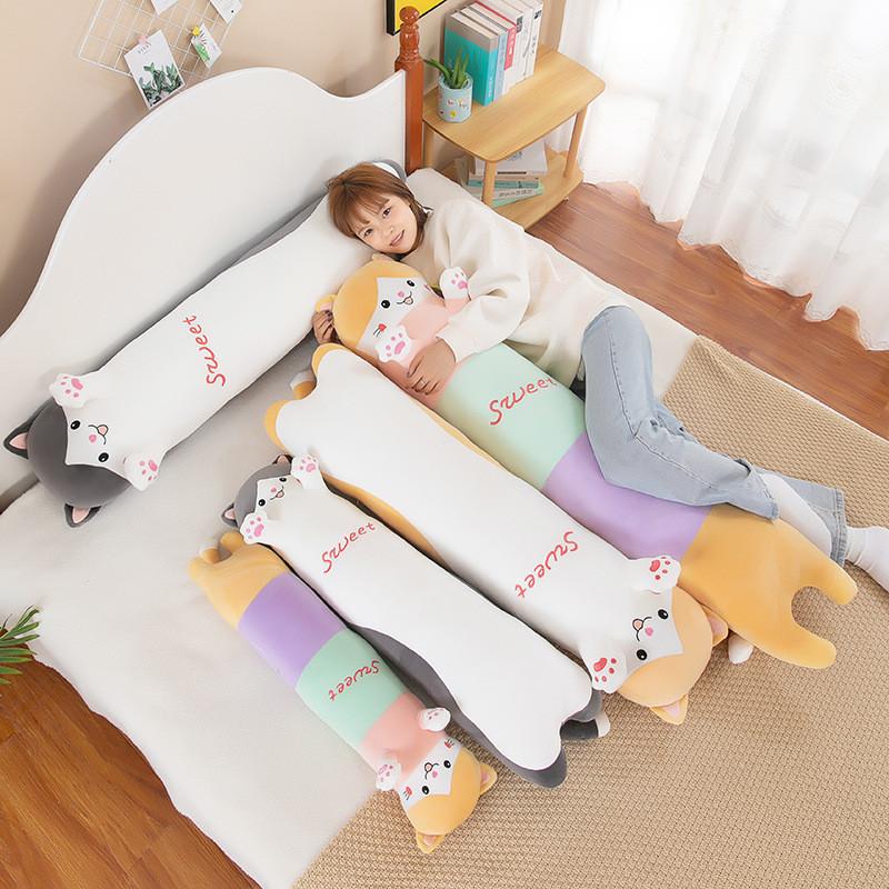 Long Cat Plush Pillow Snuggly Hugging Toy For Girls Perfect Bedtime Companion**