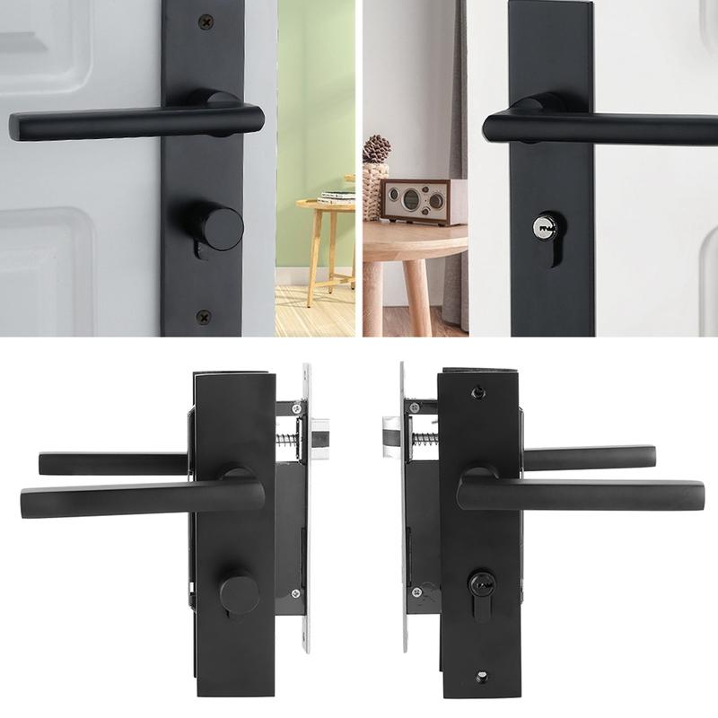 Space Aluminum Bedroom Door Lock Home Security Bedroom Handle Lock with Keys Screw Black Security Door Handle Lock