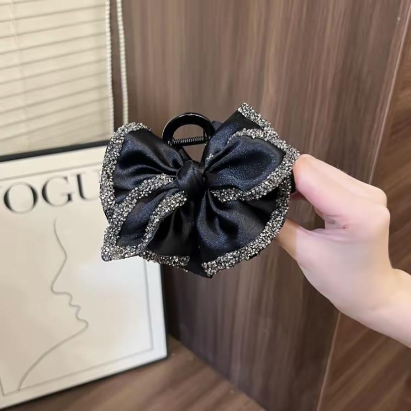 

Retro Satin Bow Rhinestone Shark Hair Clip