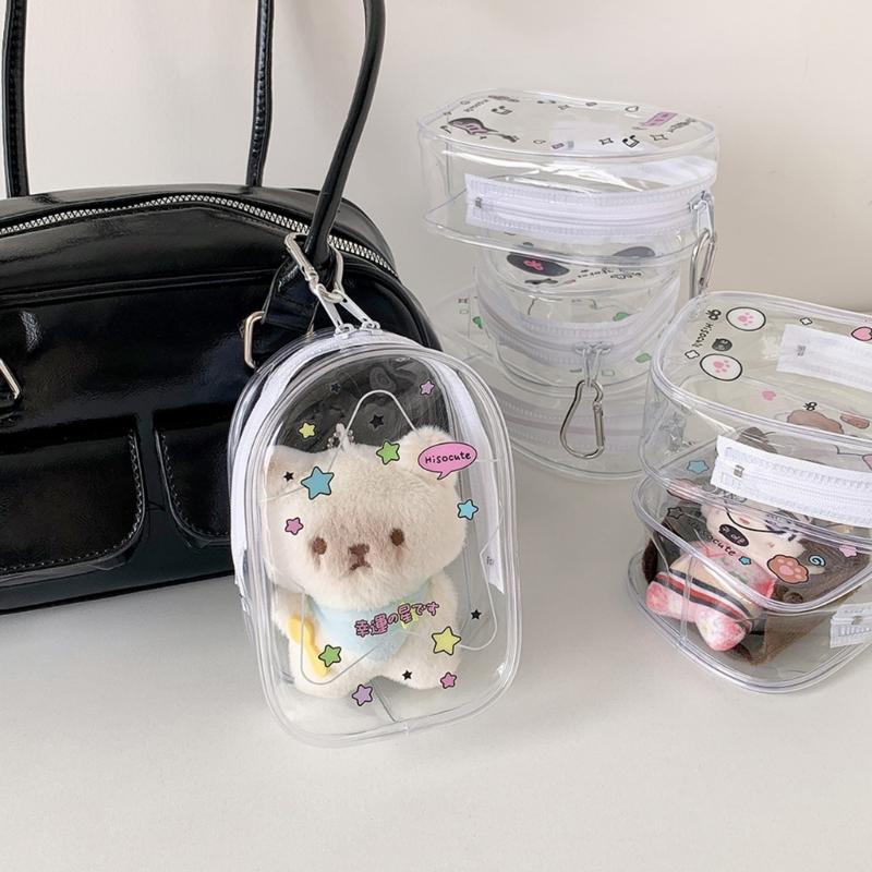 Portable Clear Hanging Storage Bag For Mini Figures Dolls Collectibles With Keychain Attachment And Zipper Closure
