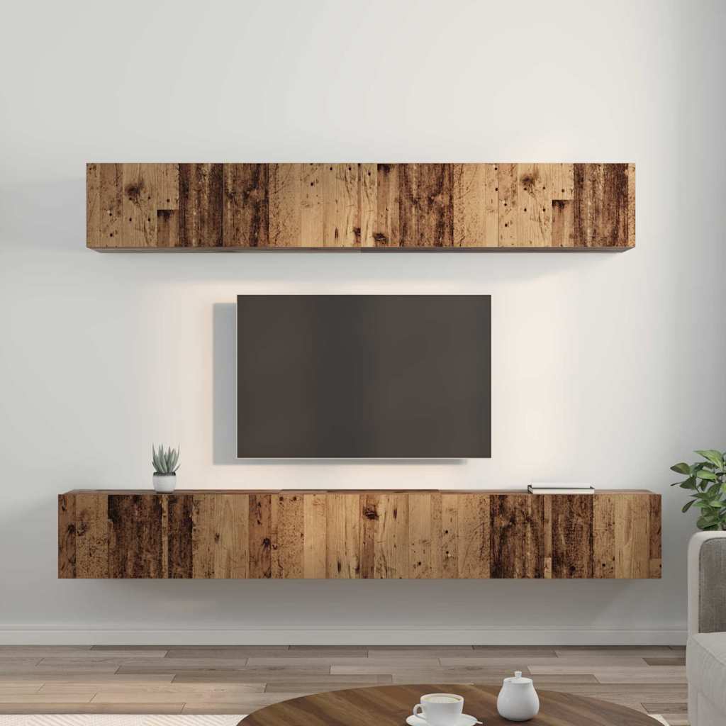 Wall Mounted TV Cabinet Set 5 pcs Reclaimed Wood Effect Particleboard