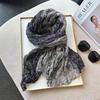 Gradient Blue Cotton-Linen Scarf: Retro Versatile Print, Long Pleated Women's Accessory for Autumn/Winter