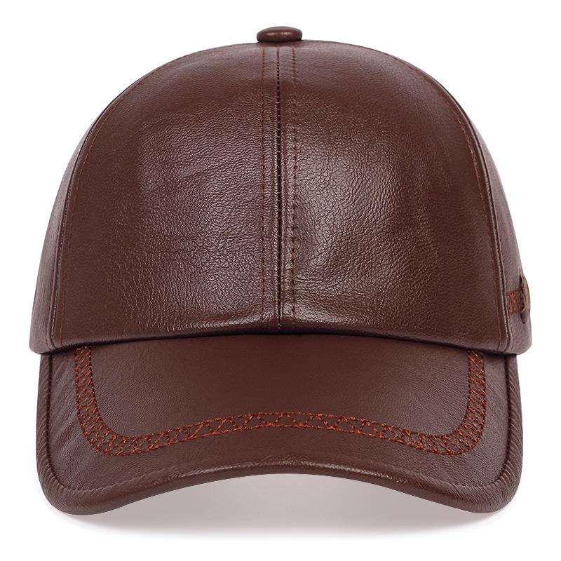 Autumn/Winter Men's Trendy Leather Baseball Cap - European & American Minimalist Outdoor Casual Style