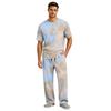 Men's Home Pajama Set, Short Sleeve Top and Long Pants with Button Fly and Drawstring Waist