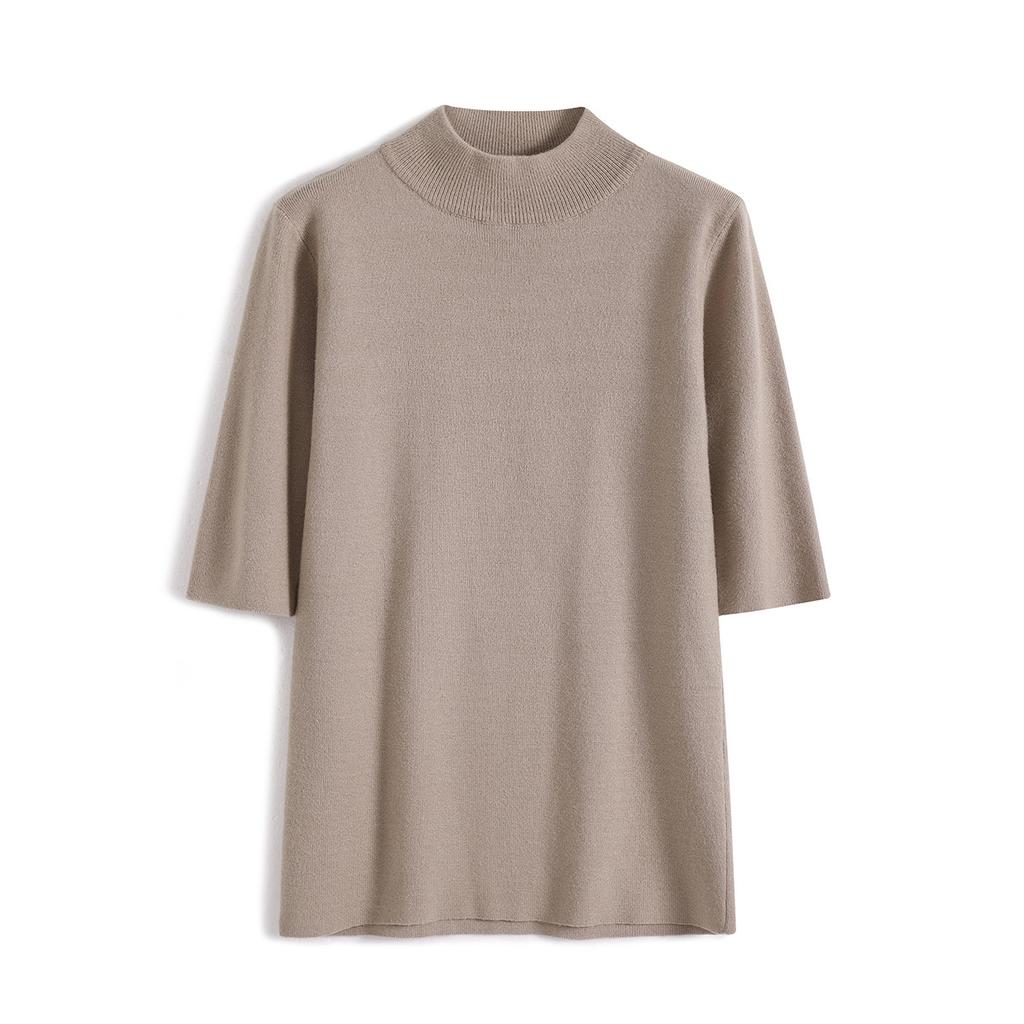 Women Korean Solid Color Mock Neck Knit Sweater Half‑Sleeve Slim Fit Pullover Base Layer Top Spring Autumn 2024