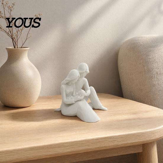 Elegant Family Decor 3D Printed of 3 Sculpture, Modern Father Mother Son White Statue Figurine, Parent Child Decorative for Home Office Shelf