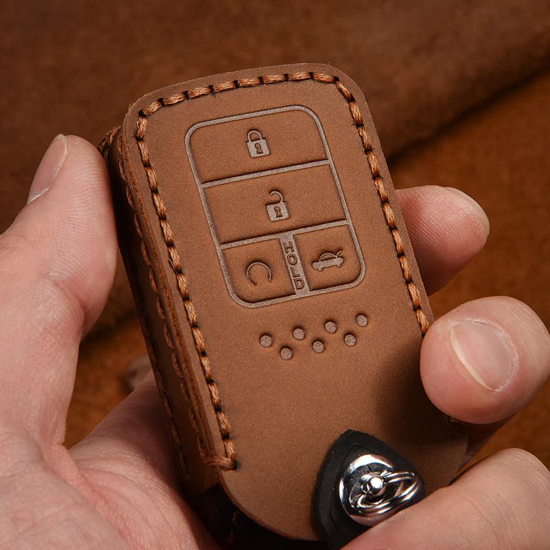 Leather Smart Remote Car Key Case Cover For Honda Vezel City Civic Jazz Brv Br-V Hrv Key Case 2Btn Car Accessories