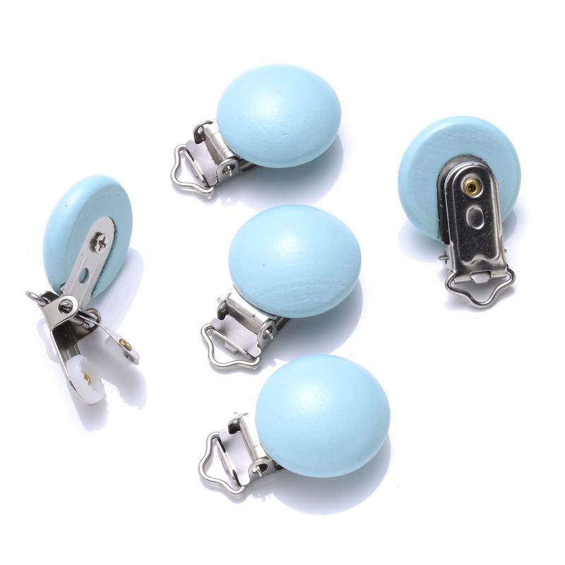 10Pcs Baby Pacifier clips 30mm Round Wooden Dummy Nipple Holder Clip for DIY Nursing Pacifier Chain Teething Toy Accessories